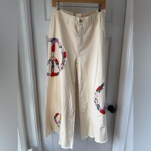 POL Wide Leg Peace Sign Patch Pants Size Large
